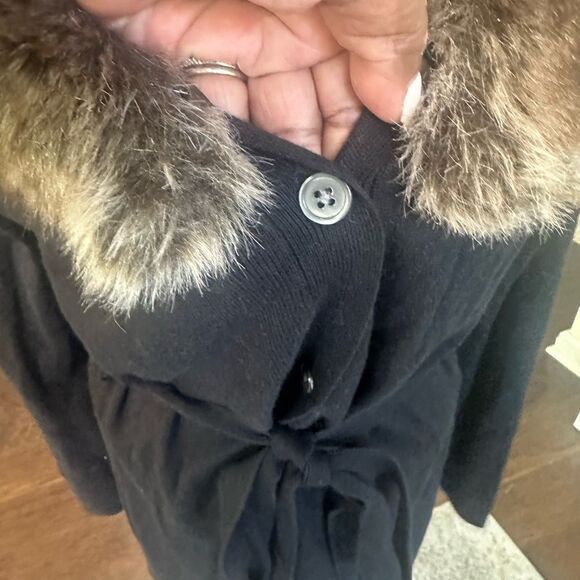 Karen Kane Black Long-line Faux Fur Cardigan Sweater M - Picture 3 of 8